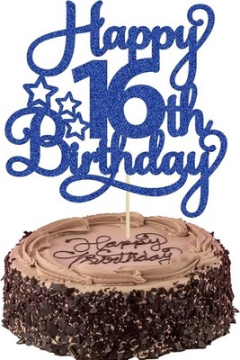 1 Pack Happy 16th Birthday Cake Topper Glitter Sweet 16 Cake Pick Birthday 16th