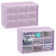2 Pcs Mini Storage Drawers Teacher Toolbox Organizer with 9 Clear Drawers Sma...