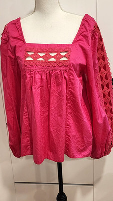 Devotion Twins Anthropologie Embroidered Eyelet Blouse Boho Chic Sz SMALL NEW