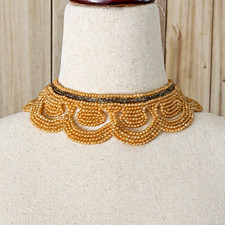 1940s Vintage Faux Pearl Bugle Bead Detachable Collar Necklace Made in Japan