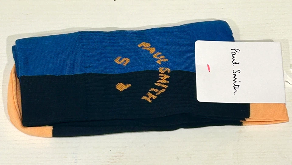 PAUL SMITH Hombres Bicol Dos Tonos Happy Calcetines Naranja y Azul Algodón - NUEVO Foto 2 de 4