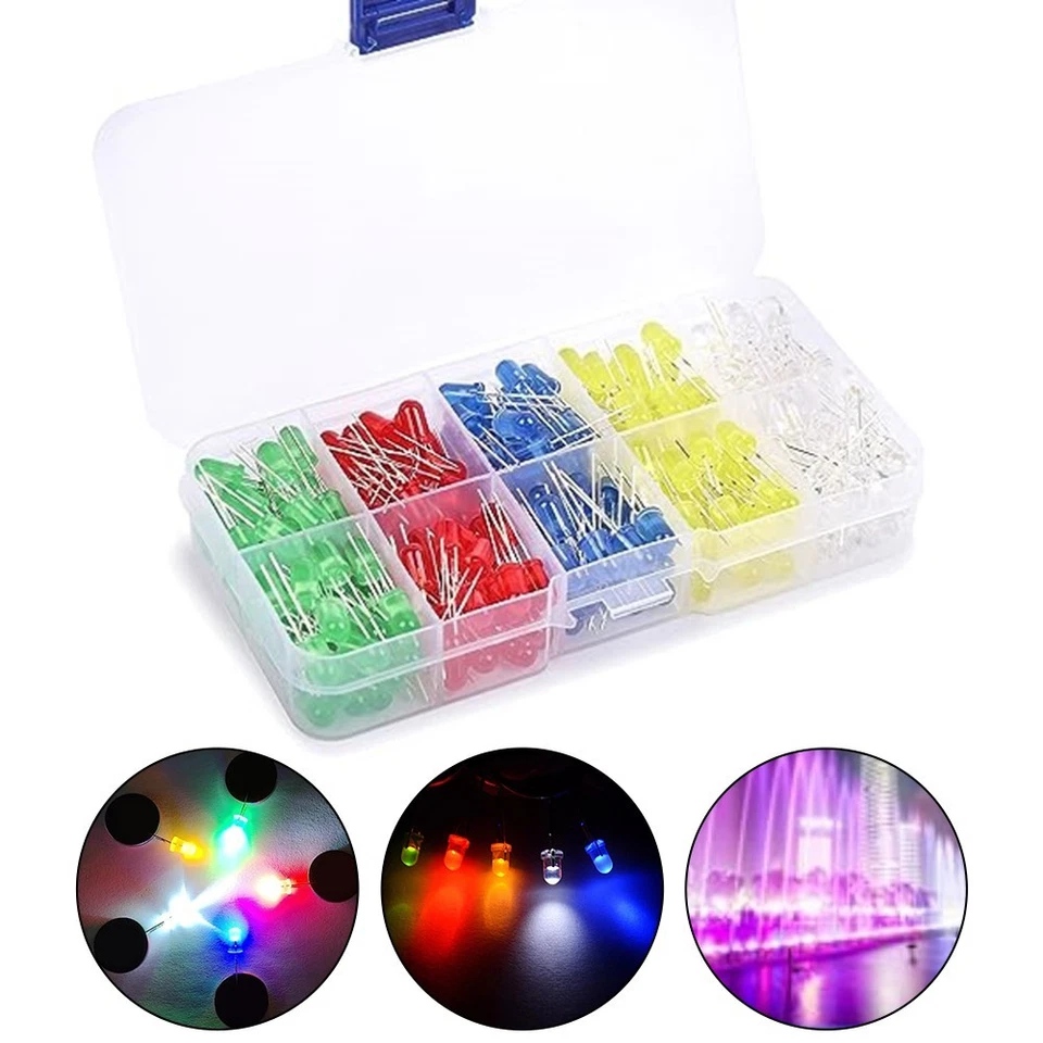 Kit Assortimento Diodi LED 5mm/3mm 300 Pezzi Diodi Multicolore Emissione Luce 3V - Immagine 3 di 4