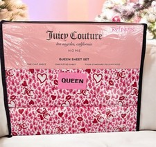 Juicy Couture Queen Sheet Set 6 Pieces Leopard Print Pink Heart Valentine’s Day