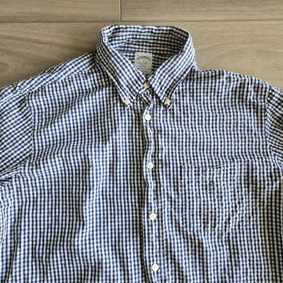 Brooks Brothers Shirt Mens Large Gingham Seerseeker Check Regent Button Down