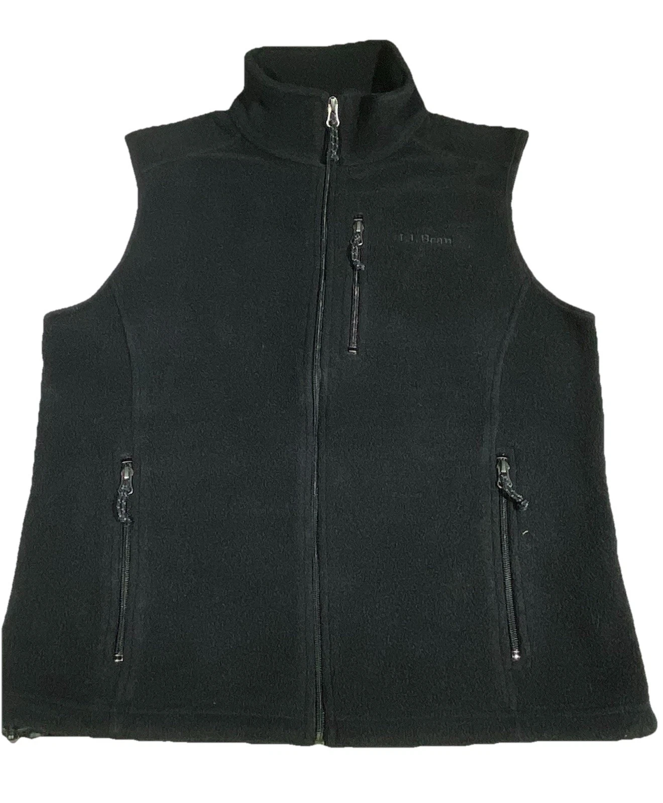LL Bean Full Zip Fleece Vest Men’s Small Black Zipped Pockets Mock Neck