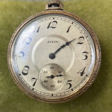 VTG Elgin Open Face Pocket Watch Gold Filled Case Parts Or Repair 17 Jewels