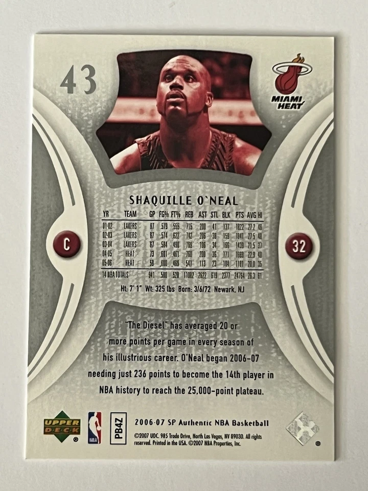 2006-07 Upper Deck SP Authentic Shaquille O'Neal #43 Miami Heat HOF - Image 2 of 2