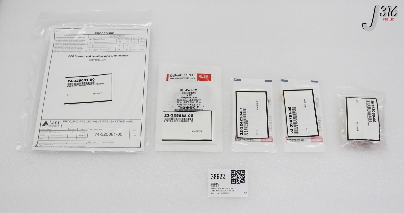 38622 NOVELLUS PM KIT, ANGLE VALVE, SMC, KALREZ 9100, C3VCT (NEW) 04-326080-00