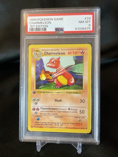 BLB 78- ENGLISH 1st EDITION Thick Stamp BASE SET Charmeleon #24 Uncommon PSA 8