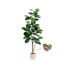 Artificial Fiddle Leaf Fig Tree, 7FT Tall Faux Ficus Lyrata Fake Tree in Whit...