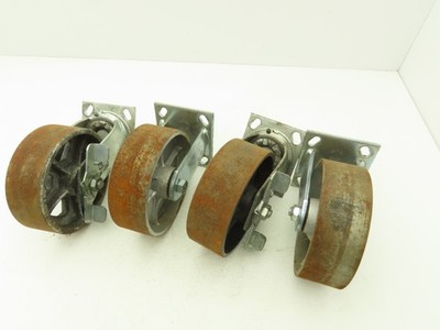 Albion 6'' Caster Wheel Cast Iron (2) Swivel Locking (2) Rigid 7-1/2''H Lot of 4