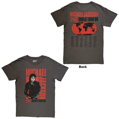Michael Jackson T-Shirt: Bad World Tour '88 (Charcoal Grey) (Back