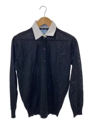 PRADA/24SS/Knit Polo/Lightweight Knit Sweater/Size 38/Wool/Black/Solid Color/DNA