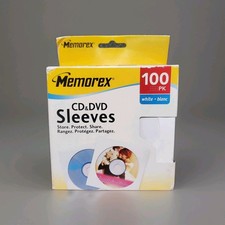 Memorex CD DVD Color Sleeves 100 Pack New White Paper Sleeve Replacement VTG