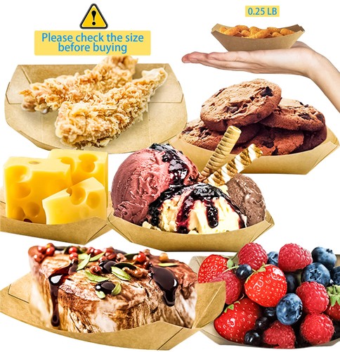 200 Pack Small Paper Food Trays, 0.25 Lb Disposable Kraft Food Boats, Brown, ... - Picture 5 of 7