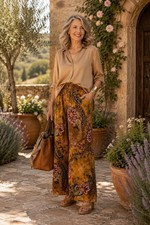 Elie Tahari S/P Wide Leg Palazzo Pants Floral Paisley Long 35 Inseam Boho Chic