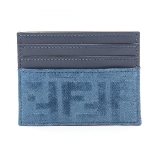 FENDI FF Porta Carte Denim 8M0445AW5HF1UJW Tessuto Pelle Blu Navy NUOVO