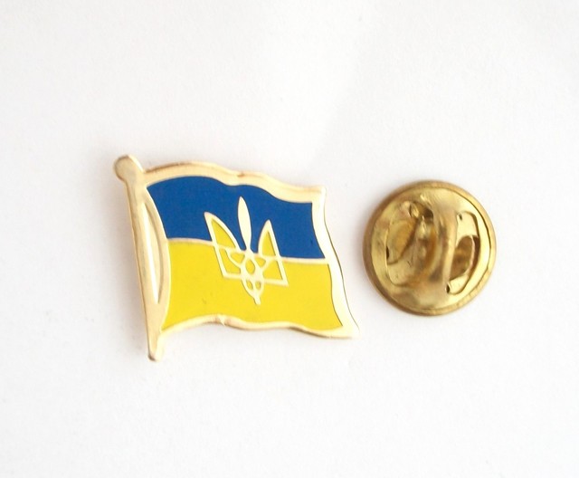 Ukraine Ukrainian National Country Flag Lapel Pin Tryzub Trident Metal