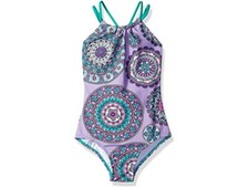 Kanu Surf Girls' Jasmine Beach Sport Halter One Piece Swimsuit Jasmine Purple 14