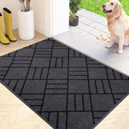 Non Slip Entryway Rug 20" x 32", Dirt Trapper Door Mat, x Grey
