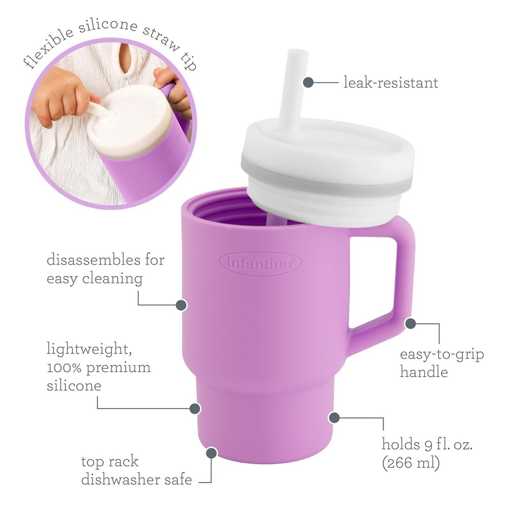 Leak-Proof 9oz Toddler Tumbler with Straw & Handle in Lilac - Easy Clean Sippy Cup