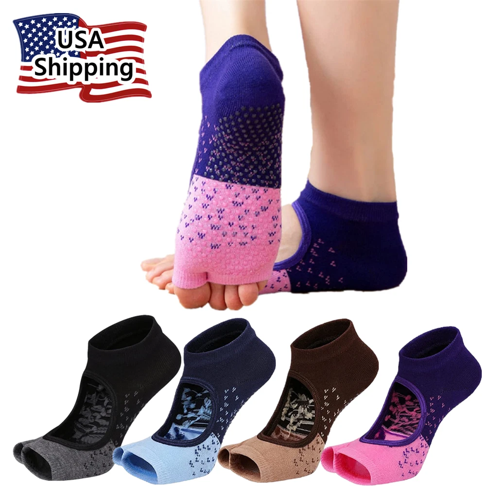 Yoga Pilates Toeless Socks with Grips ,Non Slip Half Toe for Barre