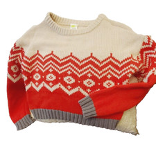 Little Girls CRAZY 8 Red Beige Cable Knit Winter Sweater sz Med 7/8 Holiday