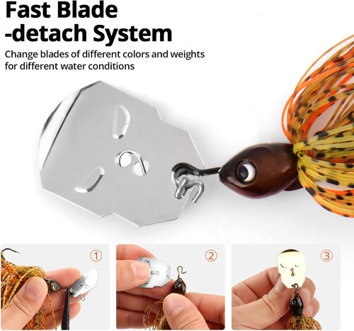 3/8 oz Bladed Jig Fishing Lures 5pc Kits, Heavy-Wire Needle Point Hooks - Picture 5 of 7