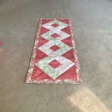 Hand Made Quilted Table Runner/ Topper / Mat 15" x 39 Pink/green/yellow