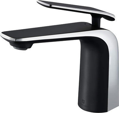 Matte Black & Chrome Bathroom Faucet, Premium Brass Single Handle Mixer Tap