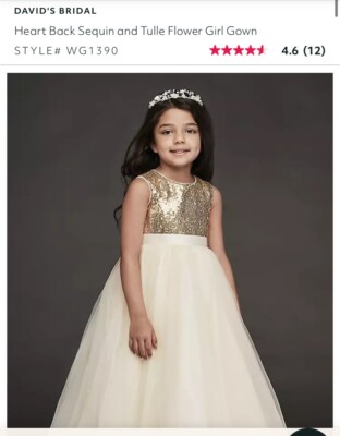 David s Bridal Gold Sequin Heart Cutout Flower Girl Dress Wedding Dresses
