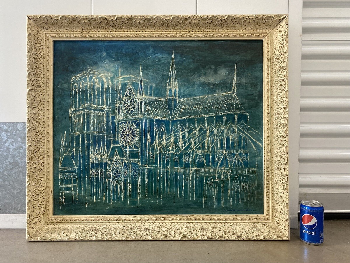 🔥 Vintage Mid Century Modern Abstract Old GOTHIC Cathedral Oil