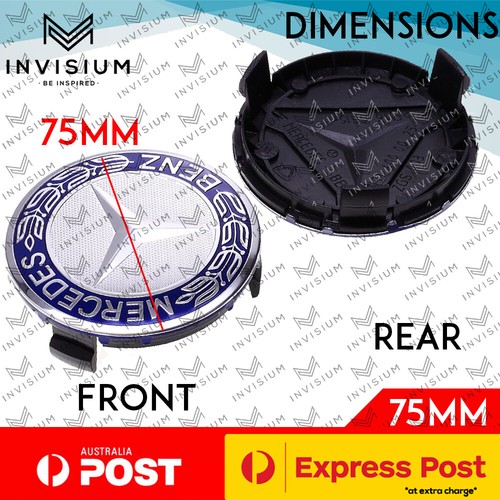 4x 75mm DARK BLUE Wheel Centre HUB CAPS for Mercedes Benz AMG C E S CLA GLA GLE - Picture 2 of 2