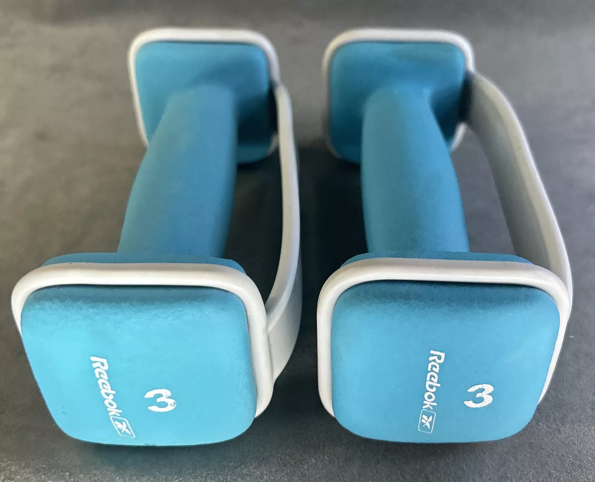 Set of 2 Reebok 3lb Dumbbells Square Weight Rubber Coated Metal W Hand Grip