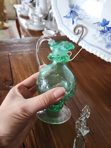 Exquisite Vintage Hand Blown Crackled Glass Cruet With Stopper GLOWS - Picture 11 of 15