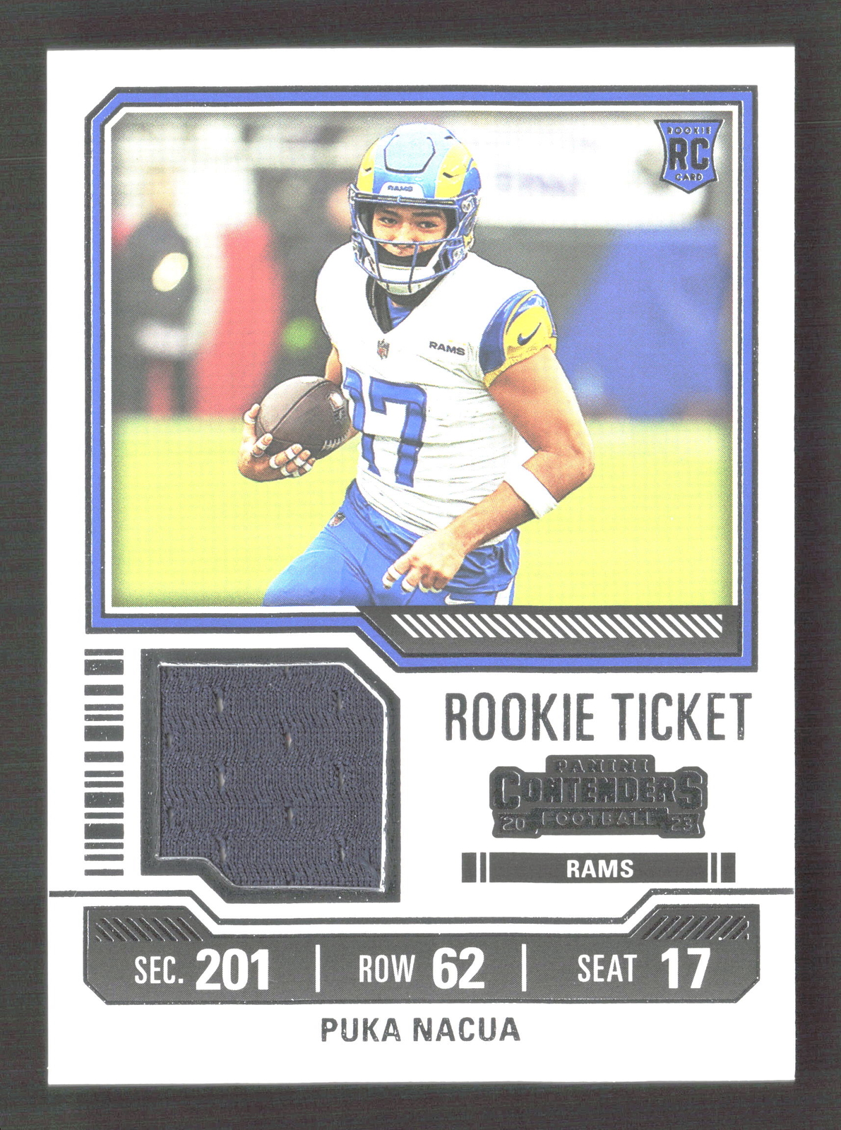 2023 Panini Contenders #TS13 Puka Nacua Rookie Ticket Swatches