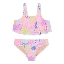 Wonder Nation Girls Flounce Bikini with UPF 50, 2-Piece,Size L 10-12