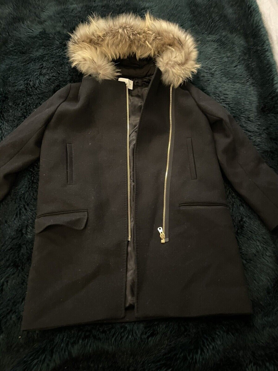 Sandro Paris ladies fur hooded zipped coat Black Size 38