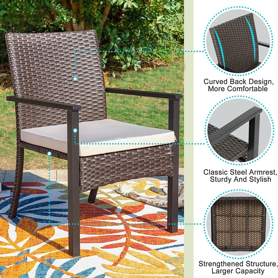 Patio Chairs Set of 4 Rattan Outdoor Dining Chair Wicker Armchair with Cushion - Image 2 of 4