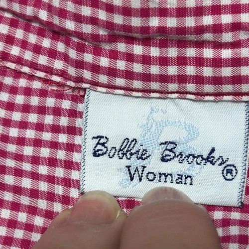 Bobbie Brooks Shirt Womens 26W 28W Red White Gingham Roses Embroidery Plus Size - Picture 5 of 11