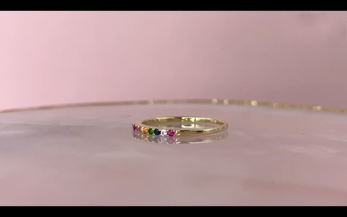 14K Gold Multi Color Rainbow Gemstone Band Ring Thin Natural Round 0.28CT Size 7 - Picture 3 of 4
