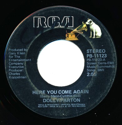 DOLLY PARTON - HERE YOU COME AGAIN / ME AND LITTLE ANDY - PB-11123  45 Record VG