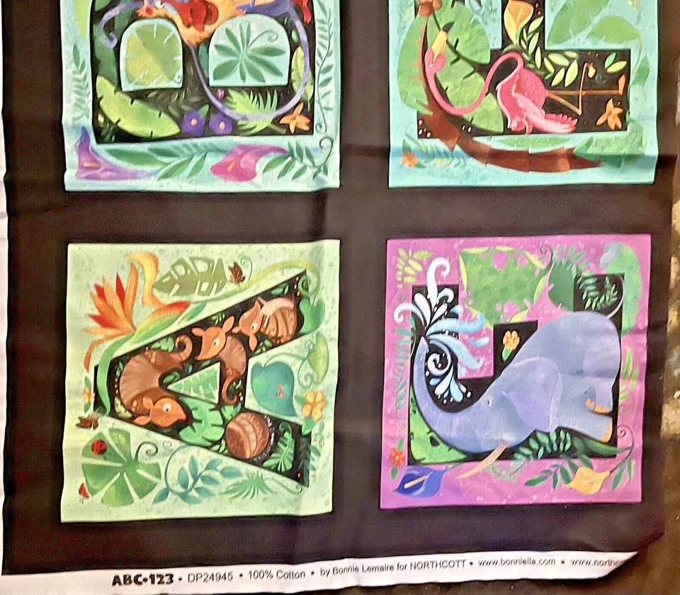 ABC 123 By Northcott Studio - Black Alphabet Blocks Panel Remnant A-I 44"X17" - Image 2 of 4