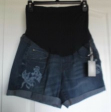A:GLOW BLUE DENIM MATERNITY BOYFRIEND SHORTS - CUFFED - SIZE 12 - NWT