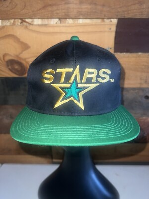 Vintage 90s Dallas Stars NHL Hockey Black 2 tone Hat Youngan Brand The E Cap