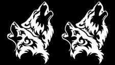 Tribal Wolves Pair Native American Two 5" White Vinyl Decal Car Laptop Window