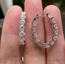 Inside Out Hoop Earrings 2.00Ct Round Simulated Diamond 14K White Gold Plated