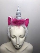 Pink  White Plush w/ Glitter Horn Unicorn Headband Halloween Costume Accessory