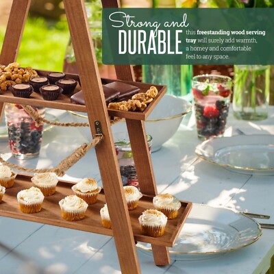 Tiered Serving Tray HOMKULA 3 Tiered Tray Stand - Three Tiered Serving Stand With Acacia Blue Cake Stand Tiered Serving Tray HOMKULA 3 Tiered Tray Stand - Three Tiered Serving Stand With Acacia Blue Cake Stand