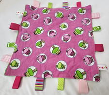 Baby Lovey Tags Minky Soft Security Blanket Pink Cartoon Dinosaurs Green Dots